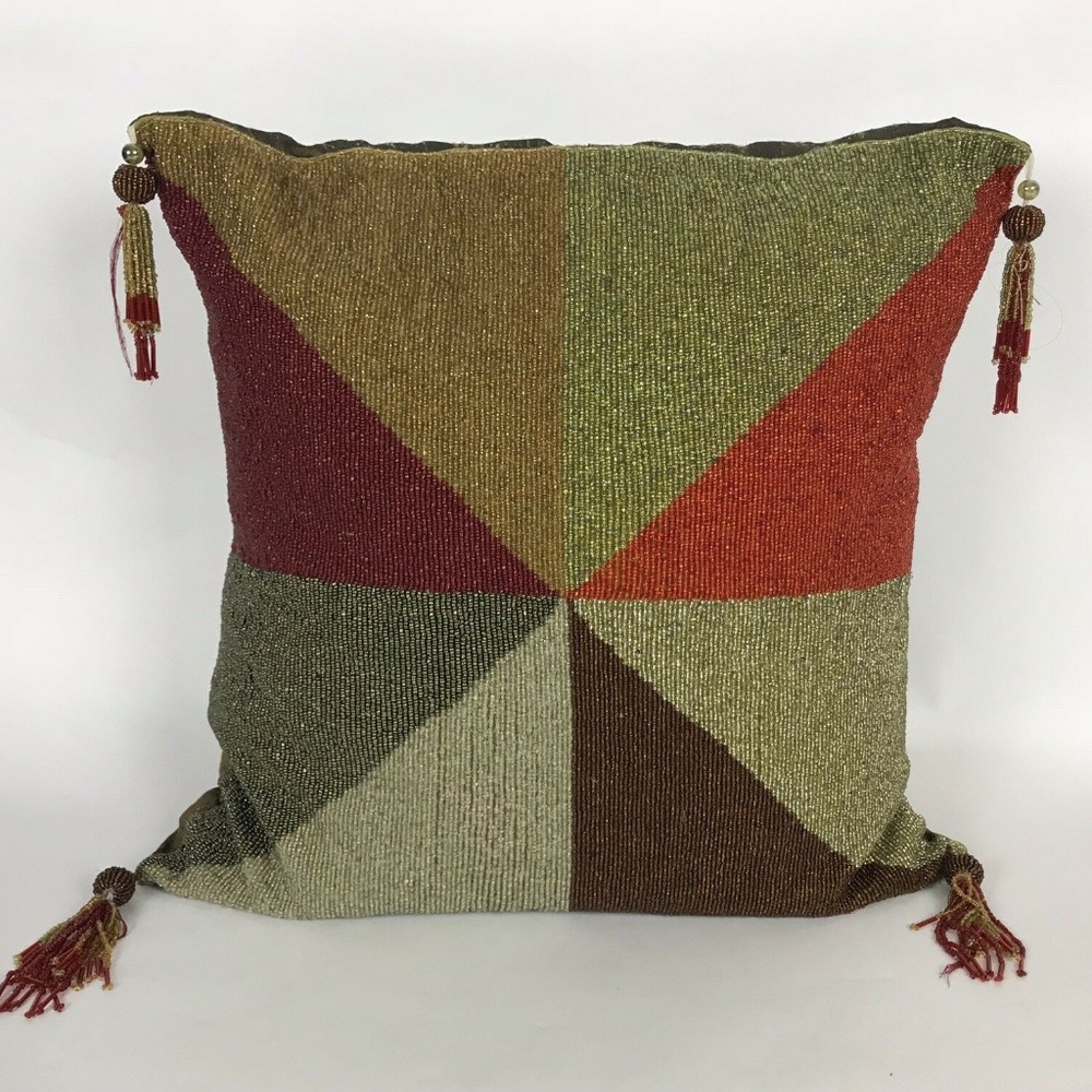 Beaded Tassel Geometric Throw‎ Toss Gold pillow